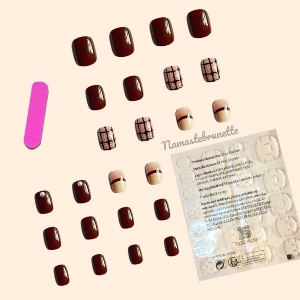 2/$16 Brown Plaid Press On Nails - Picture 5 of 12